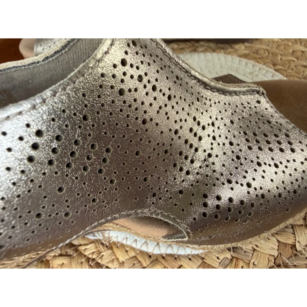 Clarks Collection Petrina Selma Metallic Pewter Wedge Sandals Womens 7.5 M